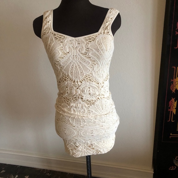 CREAM COLOR - SPANDEX BODYCON DRESS - Picture 2 of 2